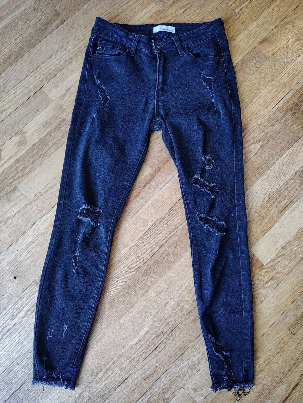 KanCan Distressed Mid Rise Ankle Skinny Jeans Black Size 5 / 26 KC5056BKAT